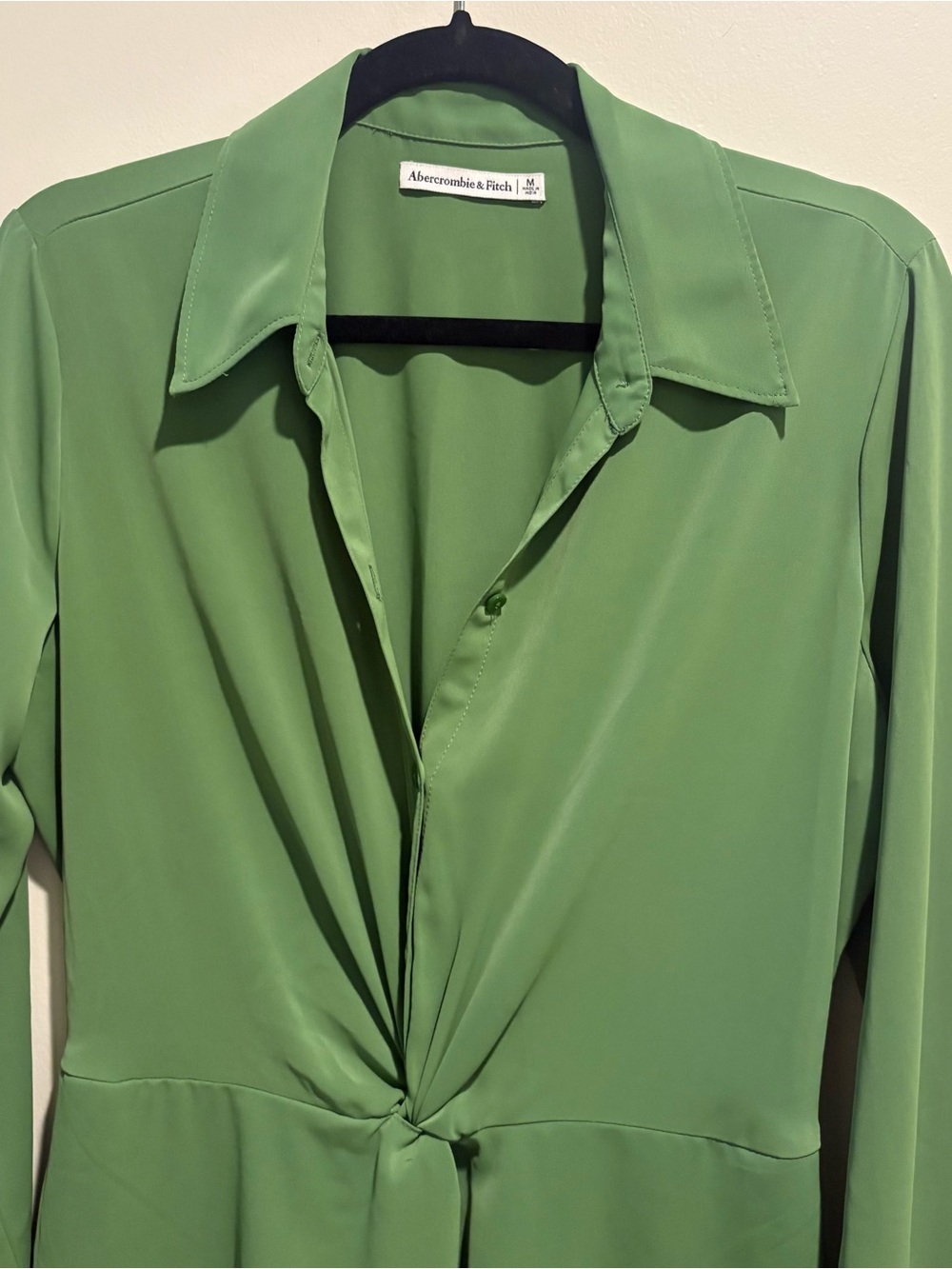 Abercrombie Fitch Shirt Dress Twist Front Matcha Sage Green M Office Siren - Picture 2 of 8